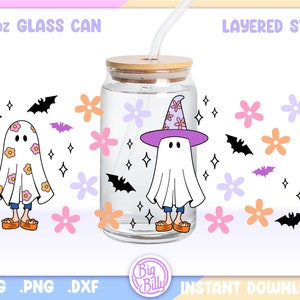 Lizzie McGuire Halloween Witch Libbey 16oz Can Glass Wrap, 16oz Libbey SVG, Aesthetic Ghost Can Glass Svg Wrap, Retro Flowers Cartoon 90's