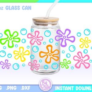 Sponge Flowers Libbey 16oz Can Glass Wrap PNG, 16oz Retro Bikini Bottom SVG, Cartoon Sea Flowers Can Glass Svg Wrap, Flowers SVG