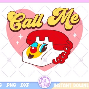 Call Me SVG - Super girls phone - Groovy Stickers - Powerful Girls Easy files for Cricut - Retro 90's Cartoon Girl PNG digital download