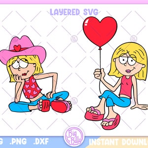Valentines Day Lizzy SVG Bundle - Lizzie Hearts - Easy files for Cricut - Retro 90's Cartoon Girl PNG digital download - Valentines Day