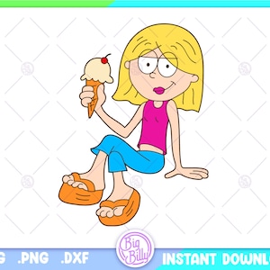 Summer Lizzy SVG - Lizzie with Ice cream - Easy files for Cricut - Retro 90's Cartoon Girl PNG digital download