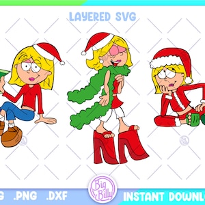 Christmas Lizzy SVG Bundle - Lizzie Christmas - Easy files for Cricut - Retro 90's Cartoon Girl PNG digital download - Santa Lizzie Holiday