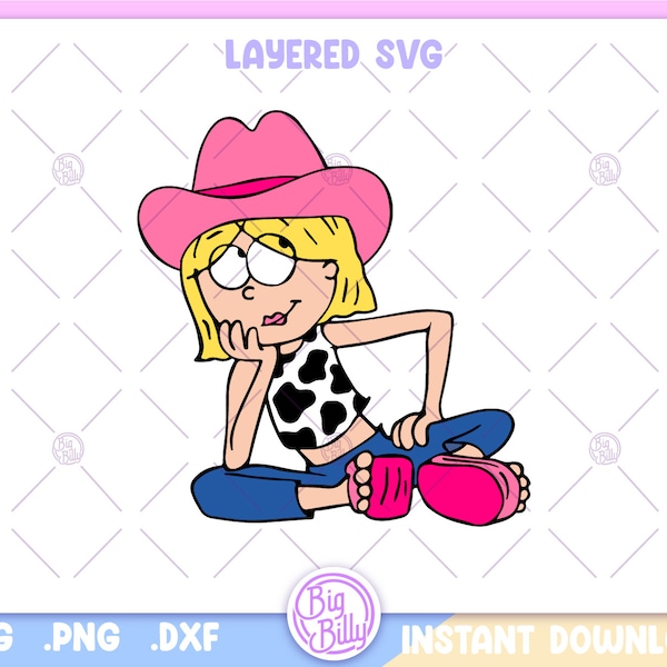 Cowgirl Lizzy SVG - Lizzie Cowboy Hat - Easy files for Cricut - Retro 90's Cartoon Girl PNG digital download - Let's go girls - Yeehaw svg