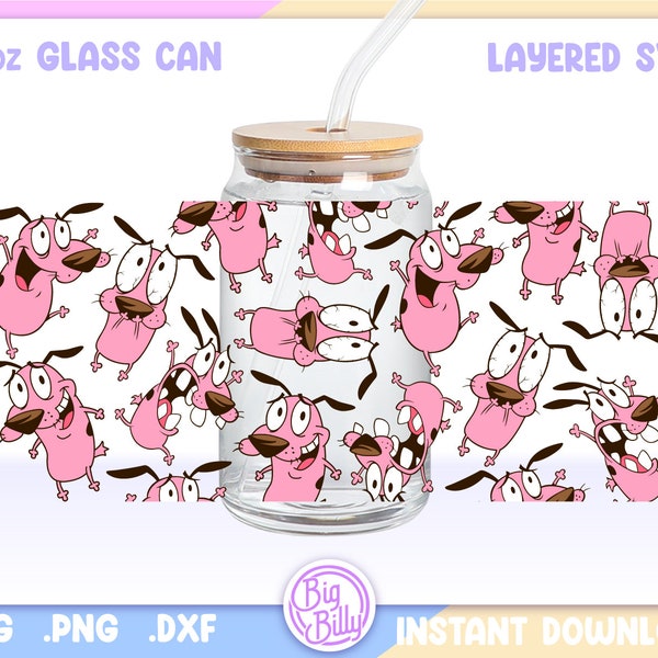 Courage - Cowardly Dog 16oz Can Glass Wrap PNG, 16oz Retro 90's Cartoon SVG, Aesthetic Retro Coffee Can Glass Svg Wrap, Vintage SVG