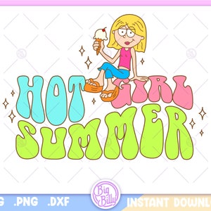 Hot Girl Summer SVG - Lizzie with Ice cream - Easy files for Cricut - Retro 90's Cartoon Girl PNG digital download