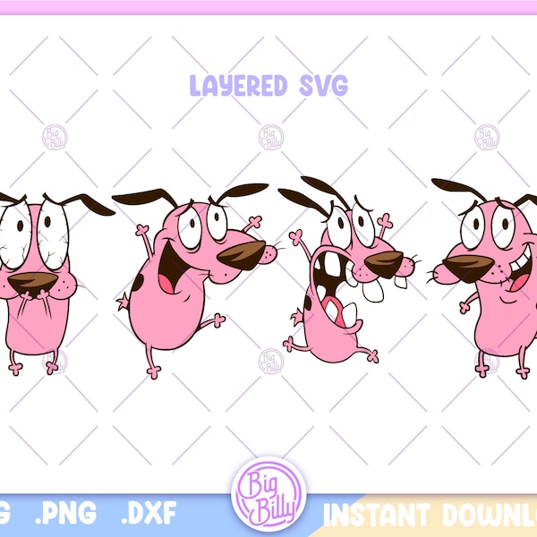 Courage - Cowardly Dog Layered SVG Bundle - Cartoon Character PNG - Easy files for Cricut - Vintage 90's Cartoons PNG digital download