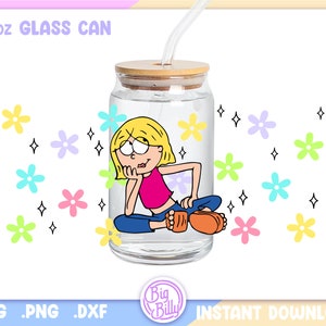 Lizzie McGuire Retro Libbey 16oz Can Glass Wrap, 16oz Libbey SVG, Aesthetic Retro Coffee Can Glass Svg Wrap, Retro Flowers Cartoon 90's
