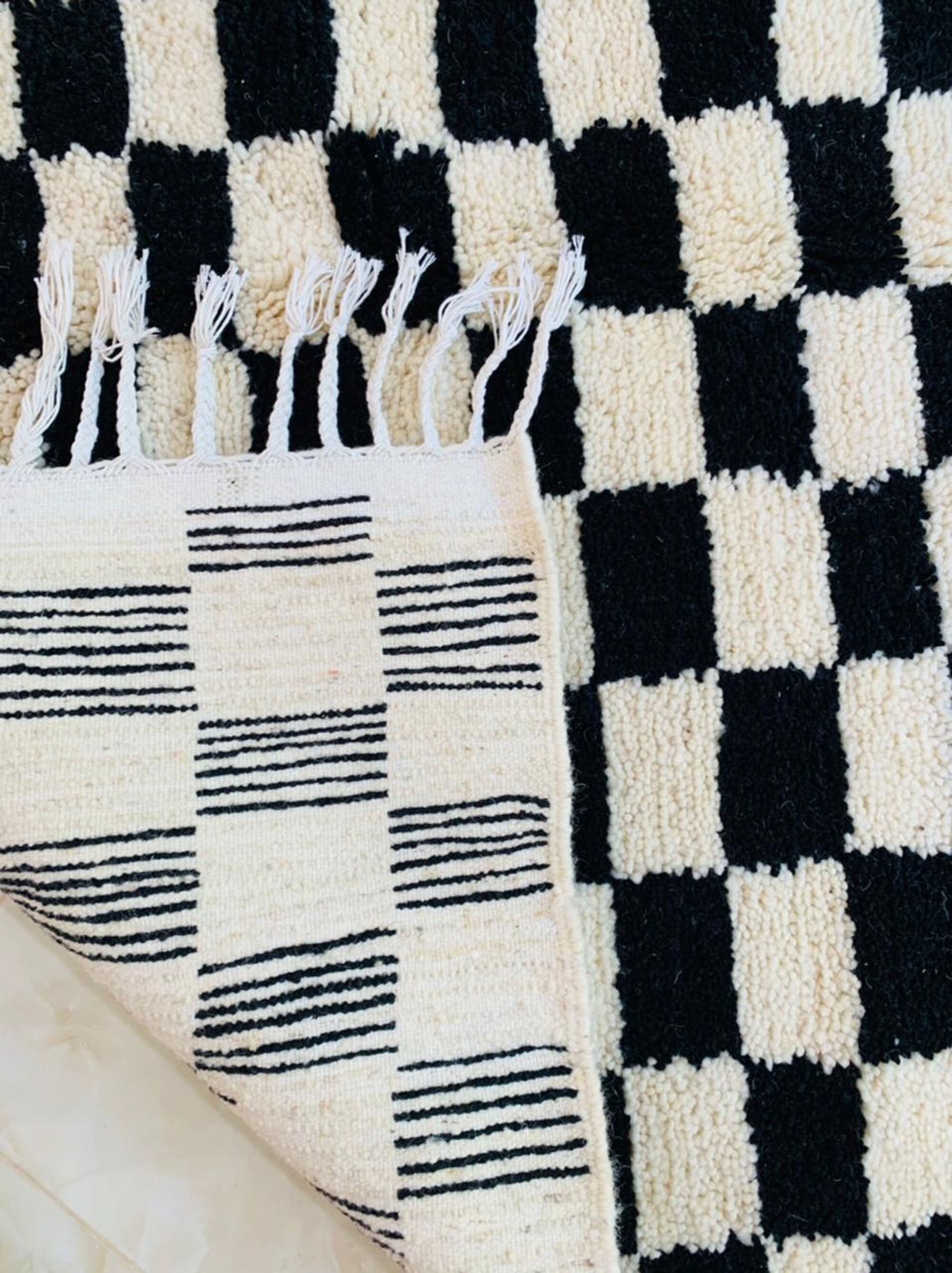 Black Checkered Rug Kitchen Rug Custom Made Checker Rug Etsy