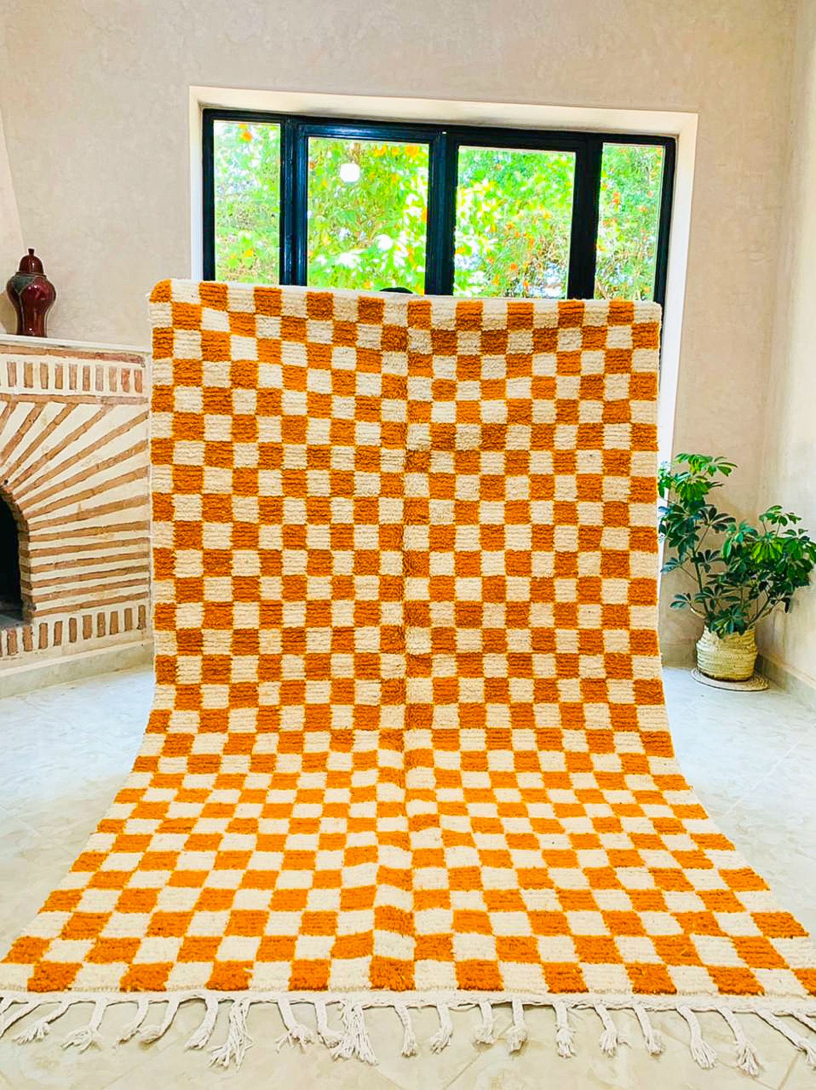 Orange Checkered Rug Kitchen Rug Custom Made Checker Rug Etsy