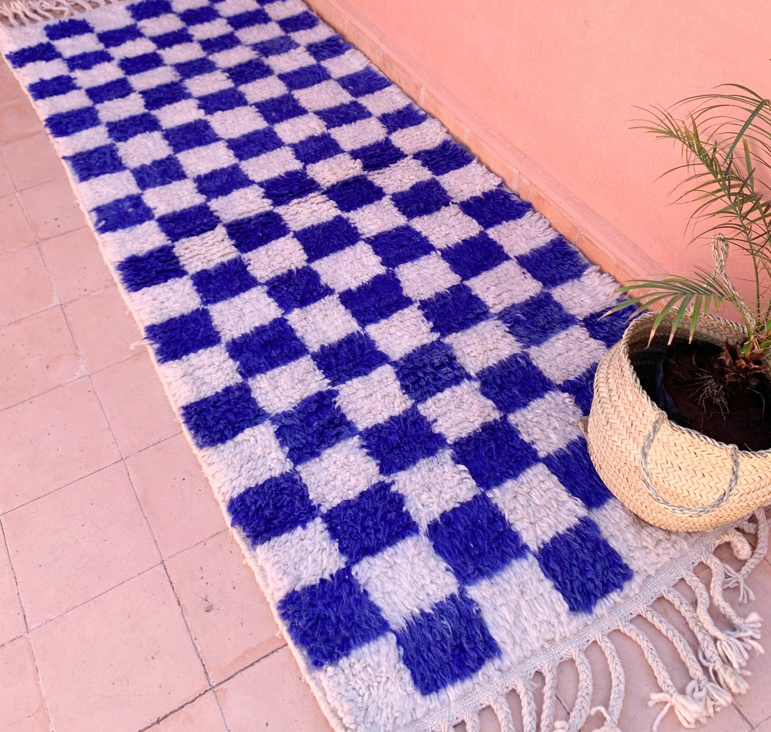 Blue Checkered Rug Kitchen Rug Custom Made Checker Rug Soft Etsy