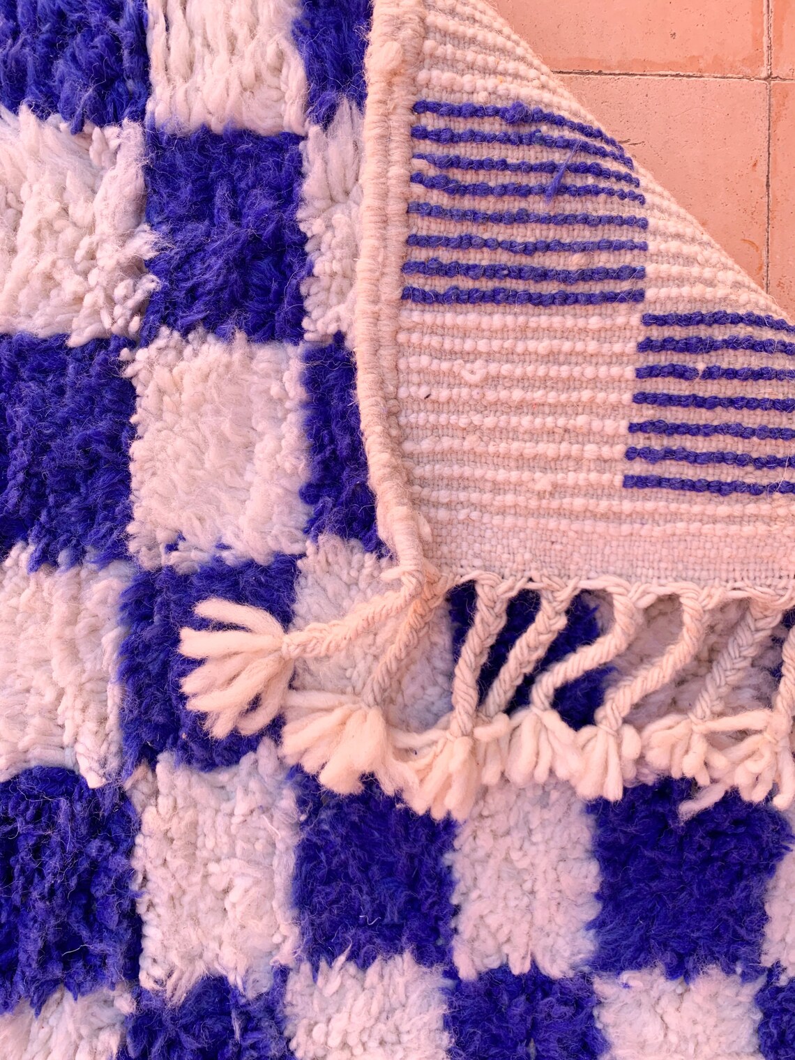 Blue Checkered Rug Kitchen Rug Custom Made Checker Rug Soft Etsy