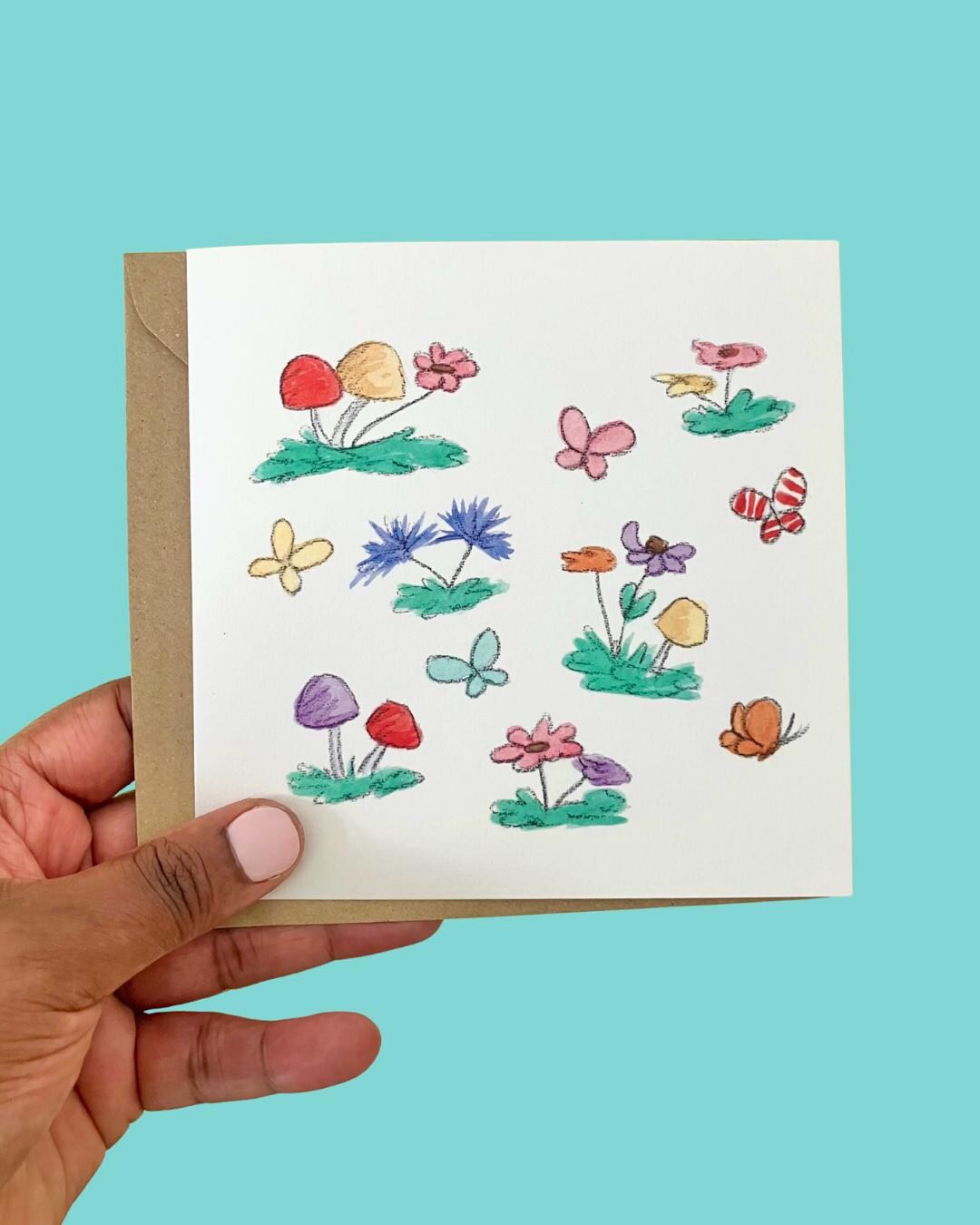 Flower and Butterfly Blank Card - Etsy