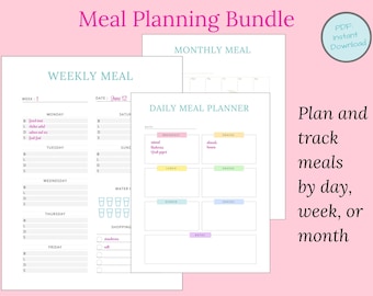 Meal Planner Printable | Daily, Weekly, or Monthly | Menu Planner | Grocery List Printable | Diet & Health