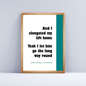 Elongated my lift home poster, song lyrics, music print, indie wall art