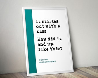 The Killers 'Mr Brightside' Lyrics Print: Rock Band Music Poster