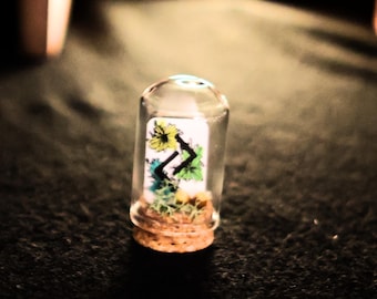 Mini Norse Rune Cloche Display – Viking Talisman Terrarium Vial with Moss & Preserved Botanicals. These all are one of a kind.