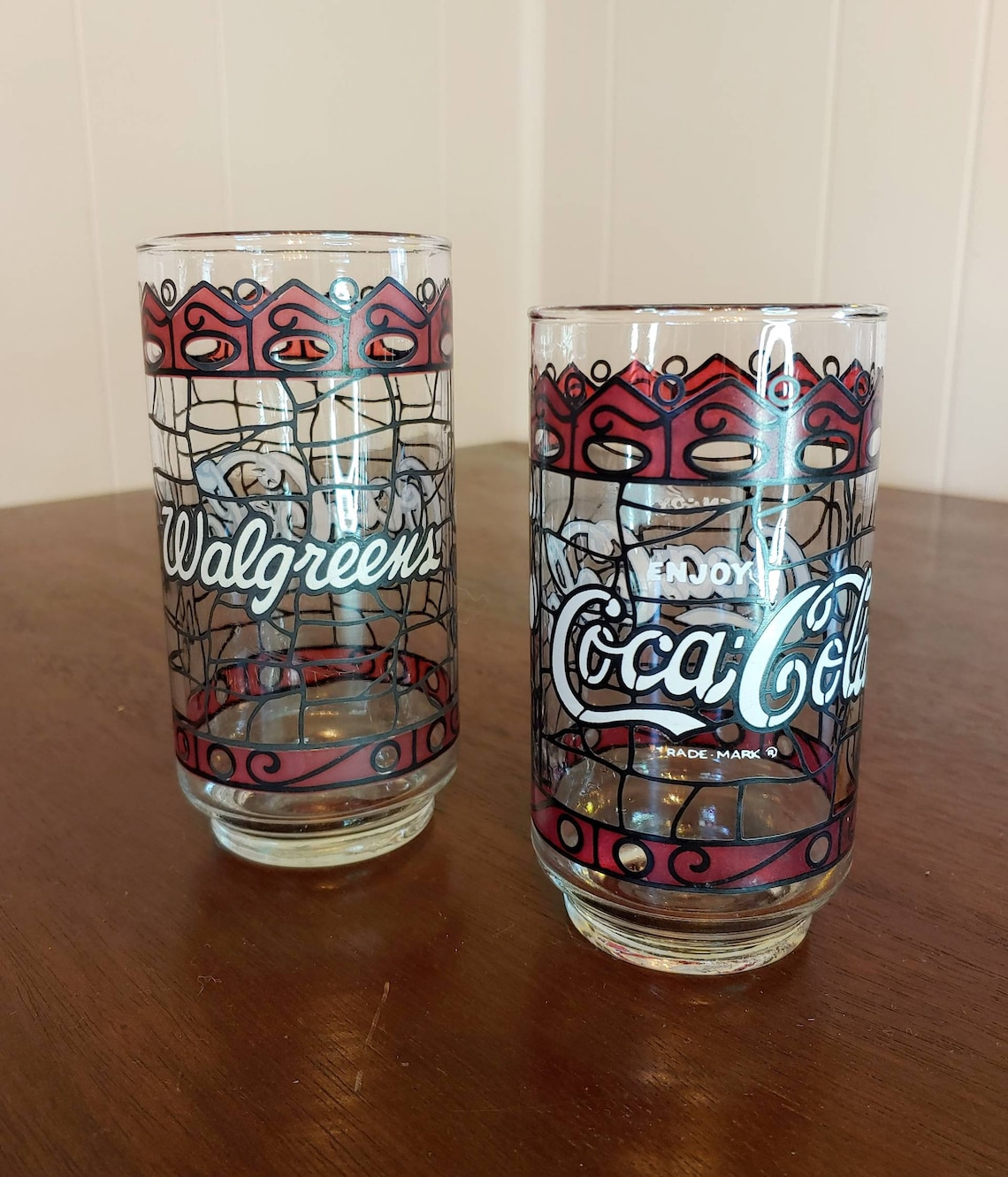 Vintage Stained Tiffany Style Cocacola Drinking Glasses Set Etsy
