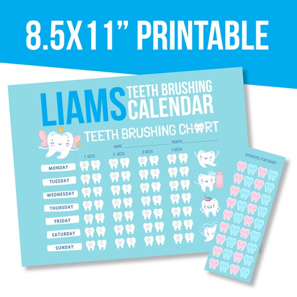 Custom Tooth Brushing Calendar  |  Printable 11x8.5"  |  A reward based encouragement to brush teeth!