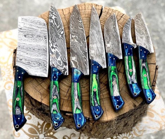 7pc Japanese Damascus Steel Knife Set