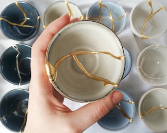 Ceramic Kintsugi bowls, guest gifts for wedding, graduations, anniversary, unique pieces, oriental japanese style