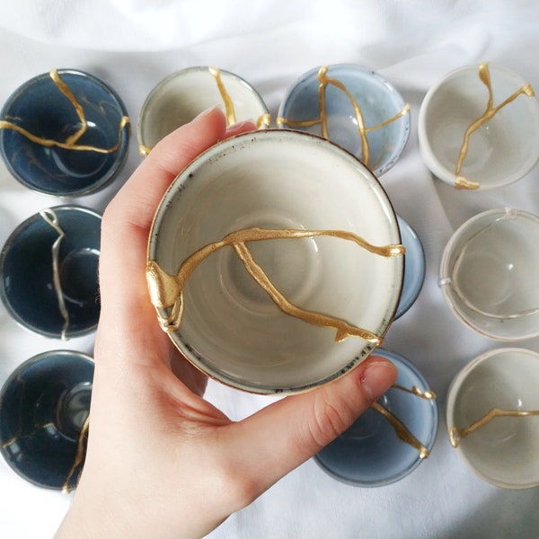 Ceramic Kintsugi bowls, guest gifts for wedding, graduations, anniversary, unique pieces, oriental japanese style