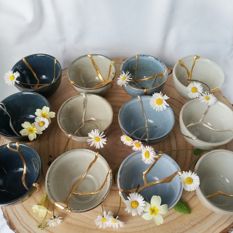 Ceramic Kintsugi bowls, guest gifts for wedding, graduations, anniversary, unique pieces, oriental japanese style image 3