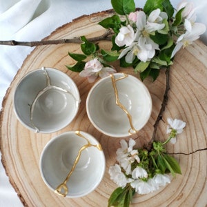 Ceramic Kintsugi bowls, guest gifts for wedding, graduations, anniversary, unique pieces, oriental japanese style image 5