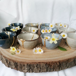 Ceramic Kintsugi bowls, guest gifts for wedding, graduations, anniversary, unique pieces, oriental japanese style image 2