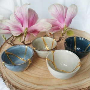 Ceramic Kintsugi bowls, guest gifts for wedding, graduations, anniversary, unique pieces, oriental japanese style image 9