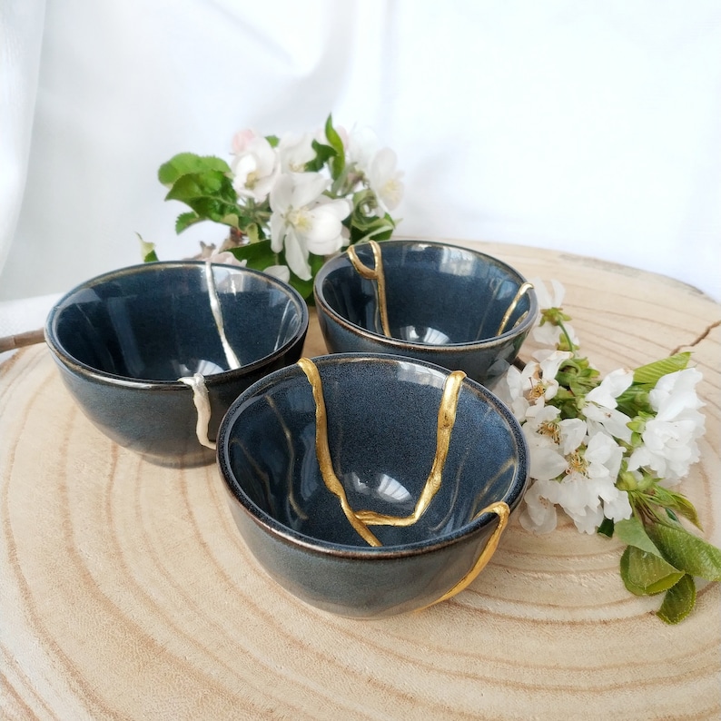 Ceramic Kintsugi bowls, guest gifts for wedding, graduations, anniversary, unique pieces, oriental japanese style image 4