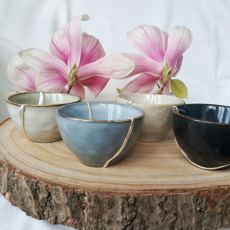 Ceramic Kintsugi bowls, guest gifts for wedding, graduations, anniversary, unique pieces, oriental japanese style image 8