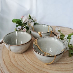 Ceramic Kintsugi bowls, guest gifts for wedding, graduations, anniversary, unique pieces, oriental japanese style image 7