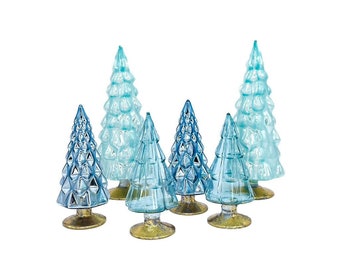 Glass Tree Set - Snowfall / Light Blue Green (6 pcs)