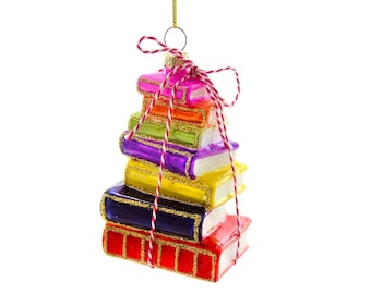 Stacked Tomes Glass Ornament (Bright colors) - Stacked Books