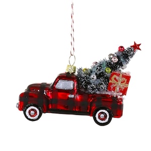 Buffalo Plaid Truck Glass Ornament