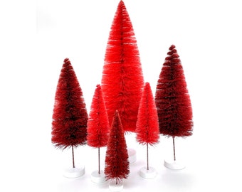 Bottle Brush Trees Set - Red (6 pcs) / Valentine's Day Decorations