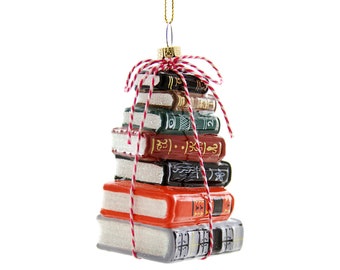 Stacked Tomes Glass Ornament - Stacked Books