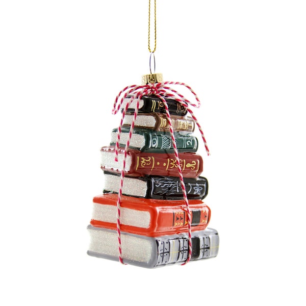 Stacked Tomes Glass Ornament - Stacked Books