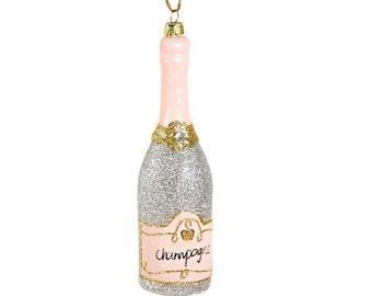 CHAMPAGNE BOTTLE OLD WORLD CHRISTMAS CONGRATULATIONS GLASS ORNAMENT NWT 32097 