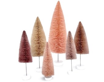 Bottle Brush Trees Set - Rose Pinks (6 pcs) / Valentine's Day decorations