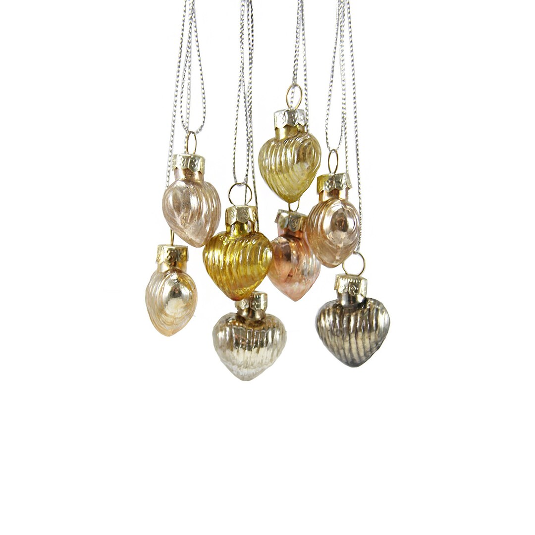 Tiny Hearts Ornament Set of 8 Mini Glass Ornament Set of 8 Gold, Silver