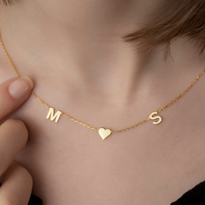 Double Collier Initial avec | Coeur Collier coeur couple | Collier de lettres initiales de couple | Cadeau de Saint-Valentin pour son | Collier délicat