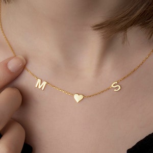 Collar con inicial de oro macizo de 14 quilates, collar con letras de oro de 14 quilates, joyería con letras personalizadas, collar con inicial de oro, regalo de Navidad para mamá
