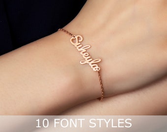 Bracciale con nome personalizzato, Bracciale con nome personalizzato minimalista, Bracciale con lettera iniziale in oro / argento / oro rosa, regali di gioielli personalizzati