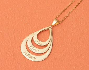 Personalized Name Necklace | Family Names Necklace | Engraved Drop Shape Pendant | Family Necklace | Personalized Gifts | Gift for Mom