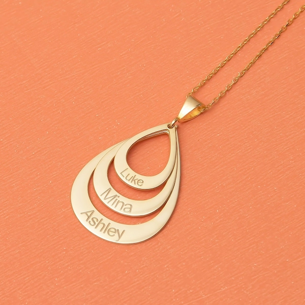 Family Necklace Mother Kids Name Word Engraved Personalized Teardrop Pendants New Parents Family Heirloom Jewelry Mother Day Gift