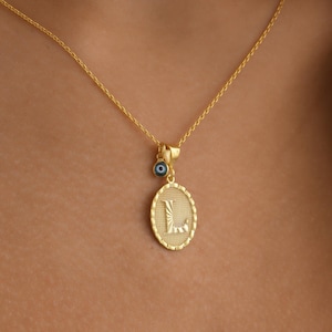 Collar con letra inicial de oro / Colgante de medalla personalizado con mal de ojo / Collar de capas personalizado / Colgante de medallón / Regalo de Navidad