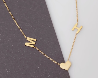 Custom Initial Necklace with Heart | Letter Necklace | Double Initial Necklace with Heart | Initial Necklace | Gift for Her