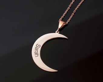 Personalized Crescent Moon Necklace, Crescent Shape Name Necklace, Minimalist Half Moon Necklace, Gold/Silver/ Custom Dainty Moon Necklace