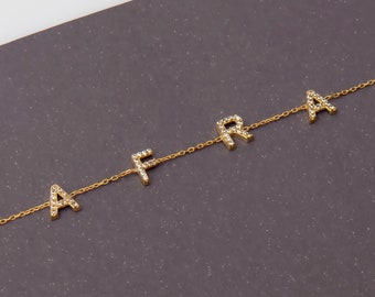 Pave Letter Bracelet, Custom Letter Bracelet, Initial Letter Dainty Bracelet, Dainty Name Bracelet, Gold Pave Letter Bracelet, Gifts for her